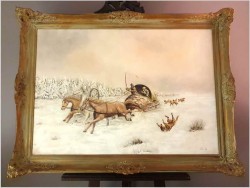 Atak wilków! Rosyjska Trojka zimą - Sygn. Pia '69 (120cm x 90cm)