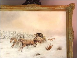 Atak wilków! Rosyjska Trojka zimą - Sygn. Pia '69 (120cm x 90cm)