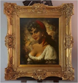 Szkoła Düsseldorfska! Portret Cyganki - Prof. Willi DEPRÉ (1922-1995r.) 