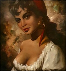 Szkoła Düsseldorfska! Portret Cyganki - Prof. Willi DEPRÉ (1922-1995r.) 