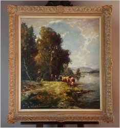 Obraz olejny! Krowy Przy Wodopoju - Karl Mohr (Düsseldorf 1922-2013)