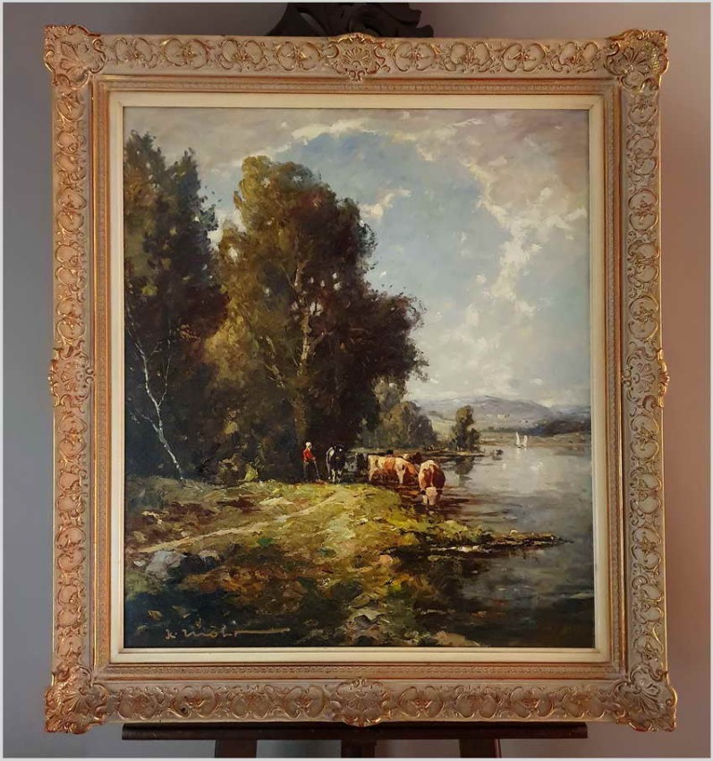 Obraz olejny! Krowy Przy Wodopoju - Karl Mohr (Düsseldorf 1922-2013)