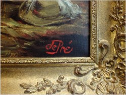 POLECAMY! SCENA W STAJNI, GRA W KARTY - Prof. Willi DEPRÉ (1922-1995r.) PIECZĘĆ LAKOWA + CERTYFIKAT!