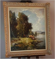 Obraz olejny! Krowy Przy Wodopoju - Karl Mohr (Düsseldorf 1922-2013)