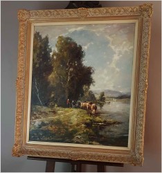 Obraz olejny! Krowy Przy Wodopoju - Karl Mohr (Düsseldorf 1922-2013)