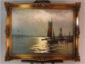 Łodzie w blasku zachodzącego słońca - Helmut Kaluza (1912-1984)