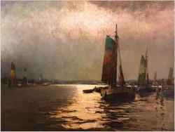 Łodzie w blasku zachodzącego słońca - Helmut Kaluza (1912-1984)