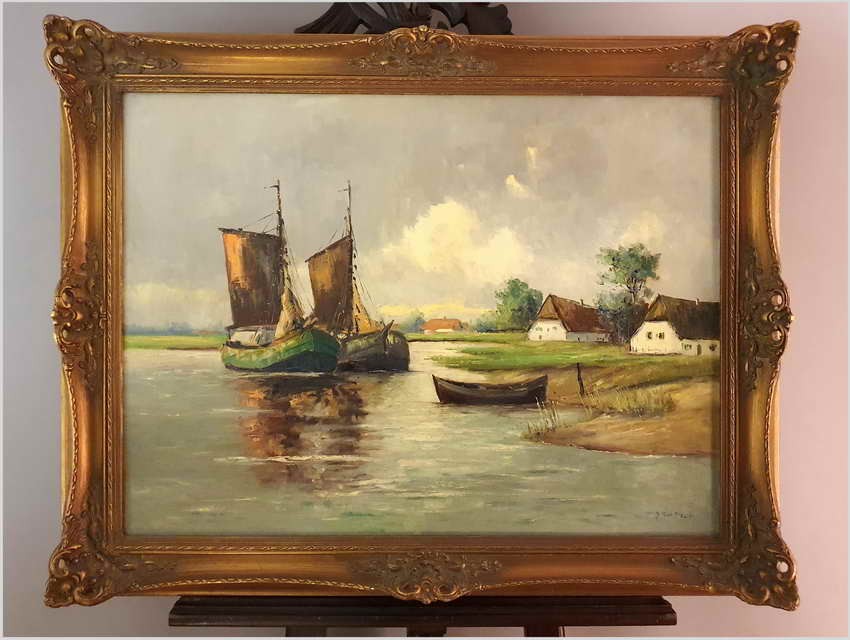 Łodzie przy brzegu - Dieter Lukas Larsen (1936-2001 Düsseldorf)