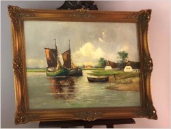 Łodzie przy brzegu - Dieter Lukas Larsen (1936-2001 Düsseldorf)