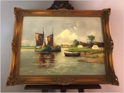 Łodzie przy brzegu - Dieter Lukas Larsen (1936-2001 Düsseldorf)