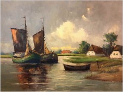 Łodzie przy brzegu - Dieter Lukas Larsen (1936-2001 Düsseldorf)