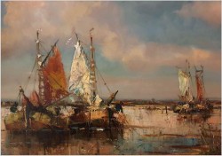 Super Marina! Łodzie przy brzegu - Prof. Arthur Hierer (1896-1985)