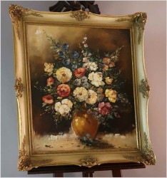 Kompozycja Olejna Kwiatów w Wazonie - Sygn. Miguel XXw.