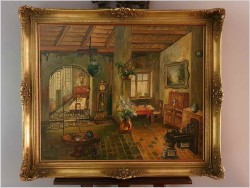 Scena we wnętrzu - R. De Badrihaye 80cm x 70cm ( Belgia XIX-XXw.)