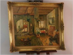 Scena we wnętrzu - R. De Badrihaye 80cm x 70cm ( Belgia XIX-XXw.)