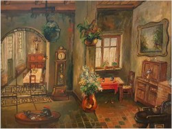 Scena we wnętrzu - R. De Badrihaye 80cm x 70cm ( Belgia XIX-XXw.)