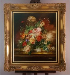 Bukiet kwiatowy z różami i piwoniami - Heinrich Garossa (1902-?)