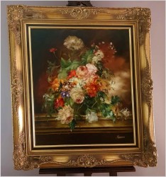 Bukiet kwiatowy z różami i piwoniami - Heinrich Garossa (1902-?)