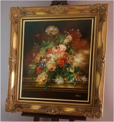 Bukiet kwiatowy z różami i piwoniami - Heinrich Garossa (1902-?)