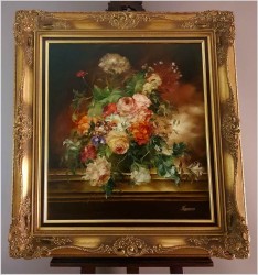 Bukiet kwiatowy z różami i piwoniami - Heinrich Garossa (1902-?)