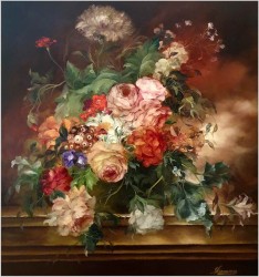 Bukiet kwiatowy z różami i piwoniami - Heinrich Garossa (1902-?)