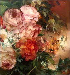 Bukiet kwiatowy z różami i piwoniami - Heinrich Garossa (1902-?)