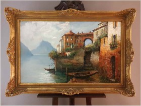 Widok na Morcote nad jeziorem Lugano - Gattelli Dardo  (Italy XXw.)