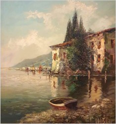 Technika Szpachlowa! Śródziemnomorski krajobraz - H. Nilsen *1908