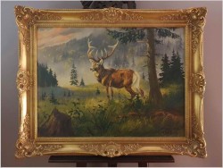 Malarstwo myśliwskie! Jeleń na leśnej polanie - Fred ARENDT (*1928)