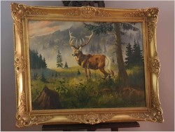 Malarstwo myśliwskie! Jeleń na leśnej polanie - Fred ARENDT (*1928)