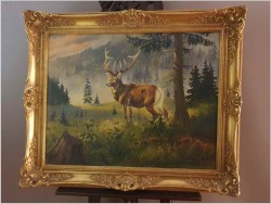 Malarstwo myśliwskie! Jeleń na leśnej polanie - Fred ARENDT (*1928)