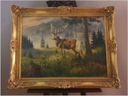 Malarstwo myśliwskie! Jeleń na leśnej polanie - Fred ARENDT (*1928)