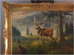 Malarstwo myśliwskie! Jeleń na leśnej polanie - Fred ARENDT (*1928)