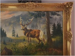 Malarstwo myśliwskie! Jeleń na leśnej polanie - Fred ARENDT (*1928)