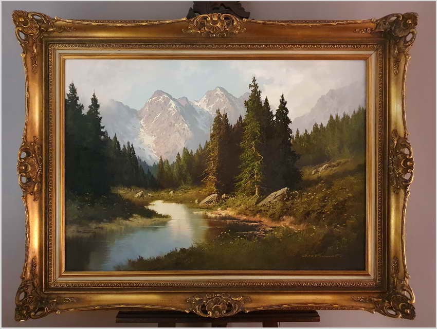 Wyjątkowe malarstwo! Alpejski krajobraz ~ J.H.Thomas (*1922 Dresden)