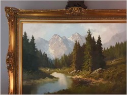 Wyjątkowe malarstwo! Alpejski krajobraz ~ J.H.Thomas (*1922 Dresden)