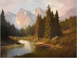 Wyjątkowe malarstwo! Alpejski krajobraz ~ J.H.Thomas (*1922 Dresden)