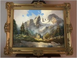 Realistyczny obraz olejny! Masyw górski Watzmann - J. E. Lemke *1916