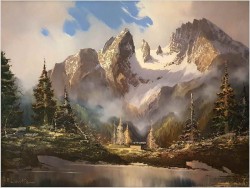 Realistyczny obraz olejny! Masyw górski Watzmann - J. E. Lemke *1916