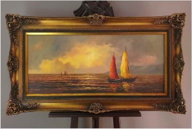 Zachodzące słońce nad morzem z widokiem na łodzie - Karl Werner XXw.