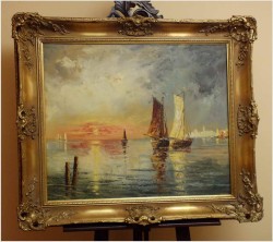 MORZE ŚRÓDZIEMNE, ŁODZIE Z WIDOKIEM NA WENECJĘ - HEINZ NEHREN *1919