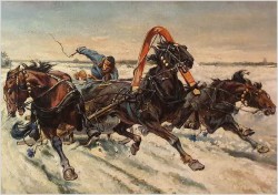 Rosyjskie malarstwo olejne! - Pędząca trojka. Rosja XIXw. (150cm x 82cm)
