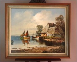 Łodzie przy brzegu - Dieter Lukas Larsen (1936-2001 Düsseldorf)