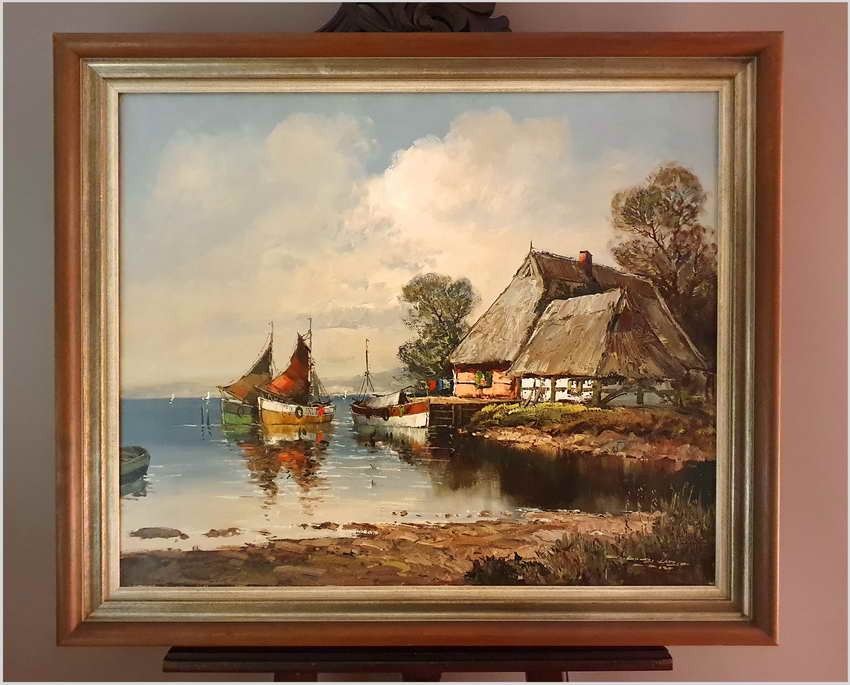 Łodzie przy brzegu - Dieter Lukas Larsen (1936-2001 Düsseldorf)