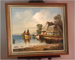 Łodzie przy brzegu - Dieter Lukas Larsen (1936-2001 Düsseldorf)