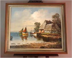 Łodzie przy brzegu - Dieter Lukas Larsen (1936-2001 Düsseldorf)