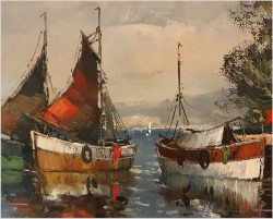 Łodzie przy brzegu - Dieter Lukas Larsen (1936-2001 Düsseldorf)