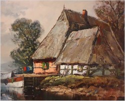 Łodzie przy brzegu - Dieter Lukas Larsen (1936-2001 Düsseldorf)