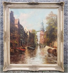 POLECAMY! WIDOK NA KANAŁ W AMSTERDAMIE! DICKMEIS GERHARD (1918-1978r.)