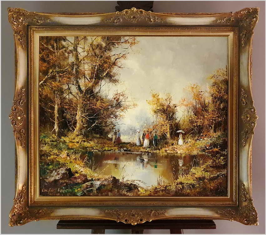 Stary obraz olejny! Piknik w parku - Friedrich Karl Thauer (1924-2009)